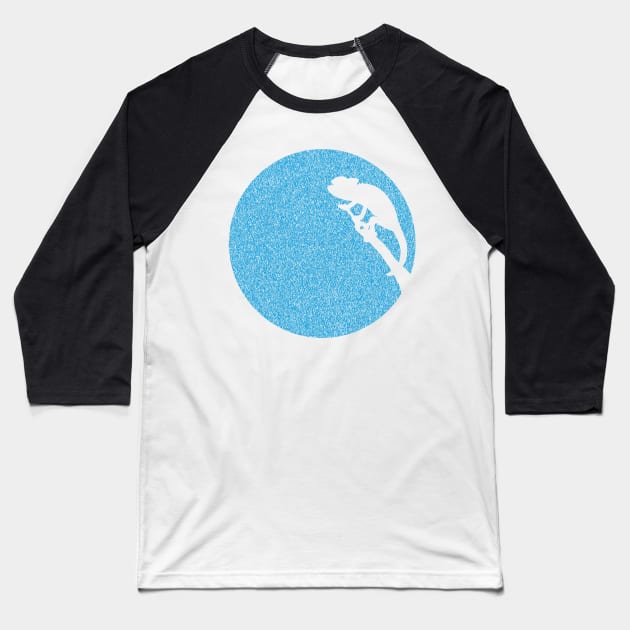 Minimalist Distressed Blue Chameleon Moon Baseball T-Shirt by pelagio